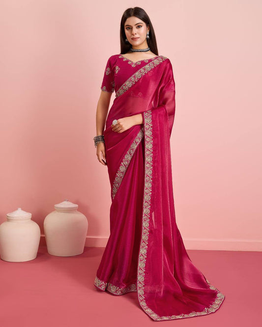 Peaceful Burberry Silk Red Color Saree