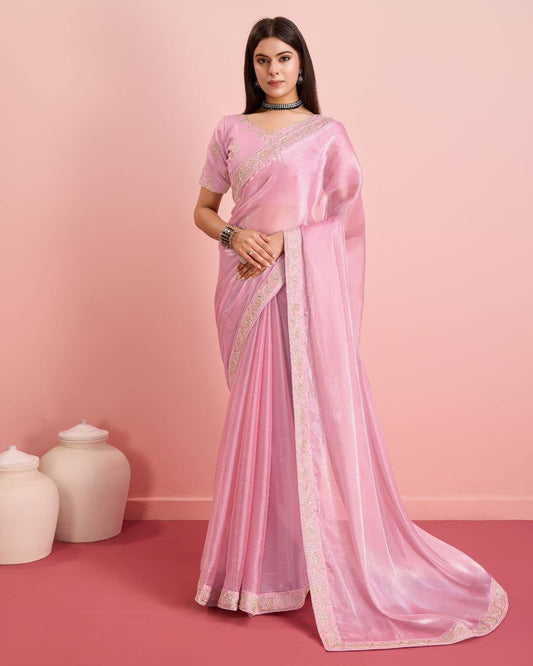 Peaceful Burberry Silk Pink Color Saree