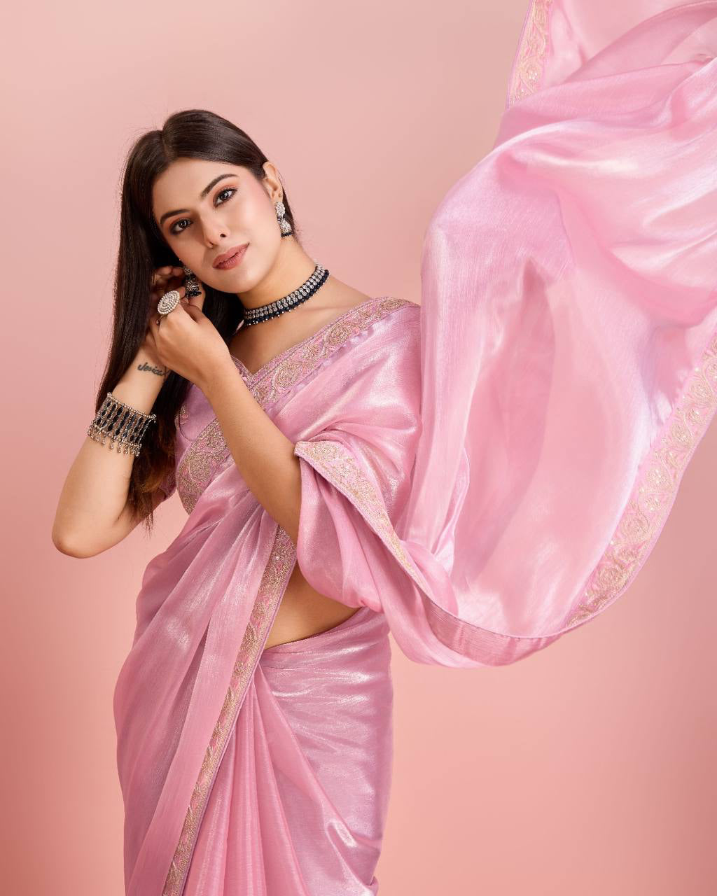 Peaceful Burberry Silk Pink Color Saree