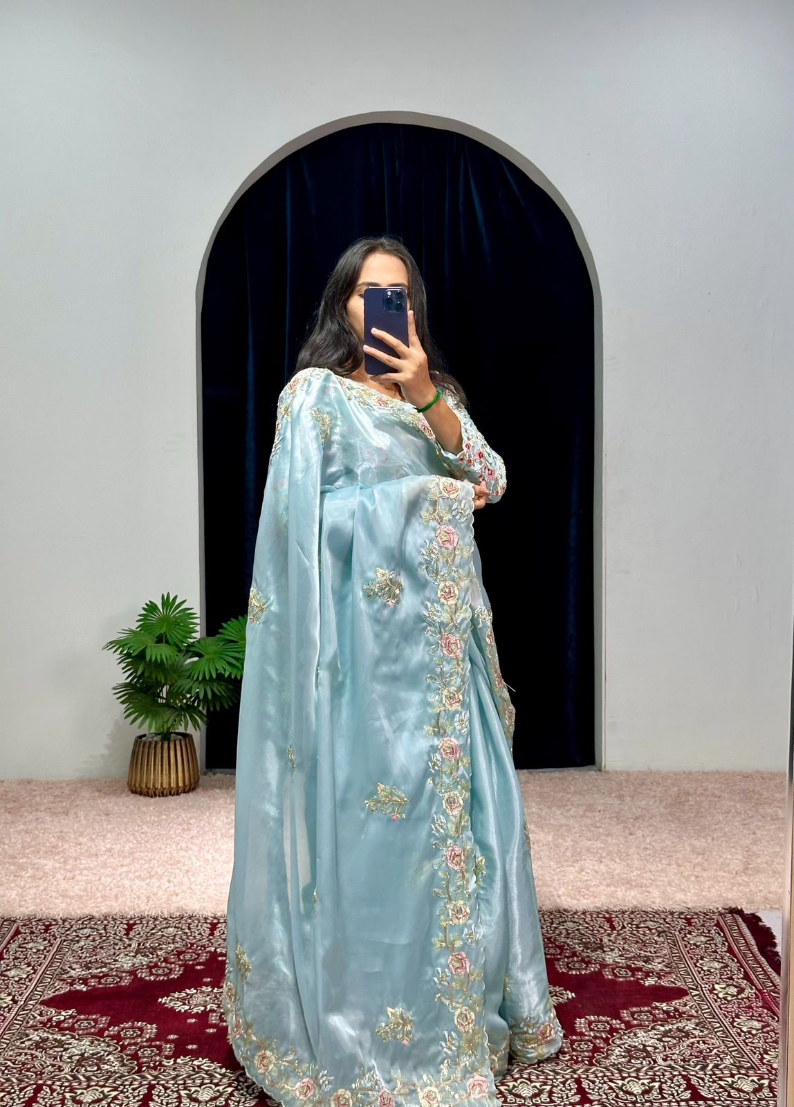 Classy Sky Blue Color Organza Saree