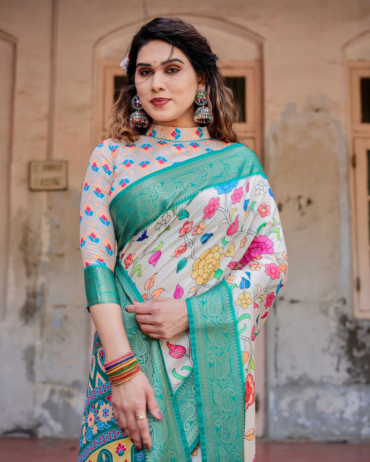 Opulent Off White Color Digital Printed Saree