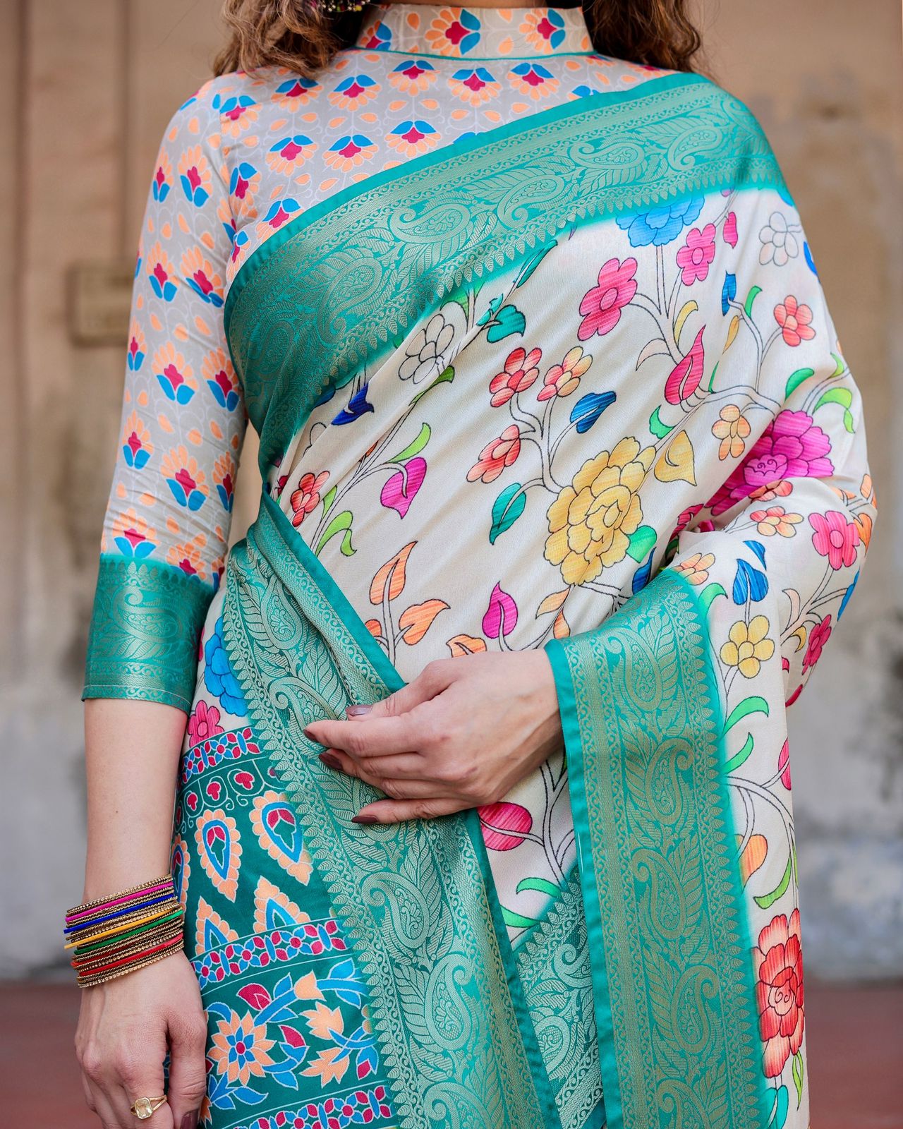 Opulent Off White Color Digital Printed Saree