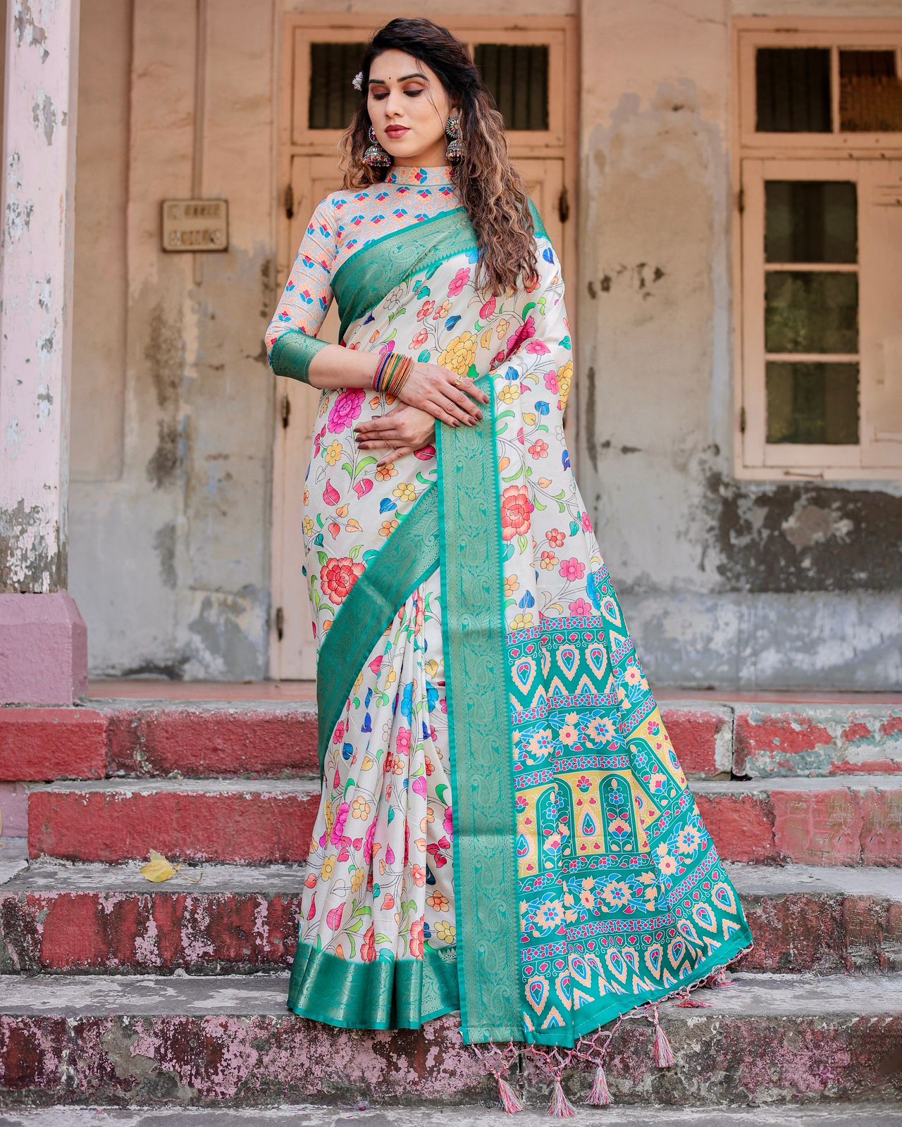 Opulent Off White Color Digital Printed Saree