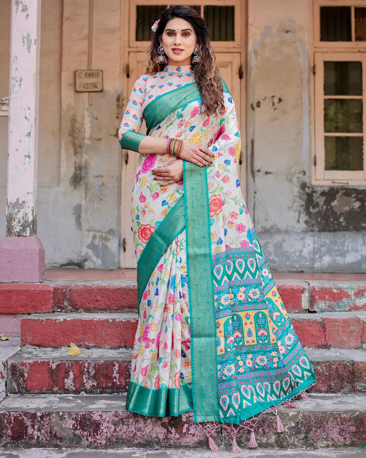 Opulent Off White Color Digital Printed Saree