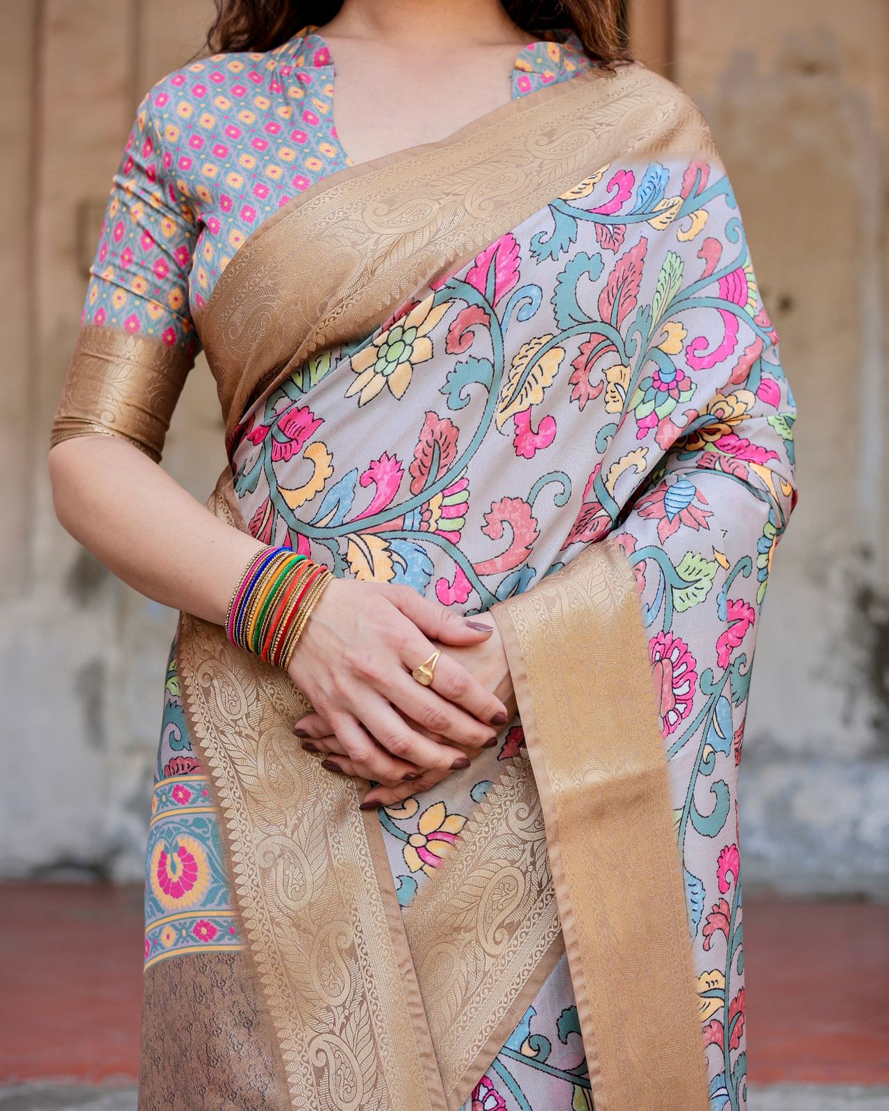 Blissful Grey Color Digital Printed Saree