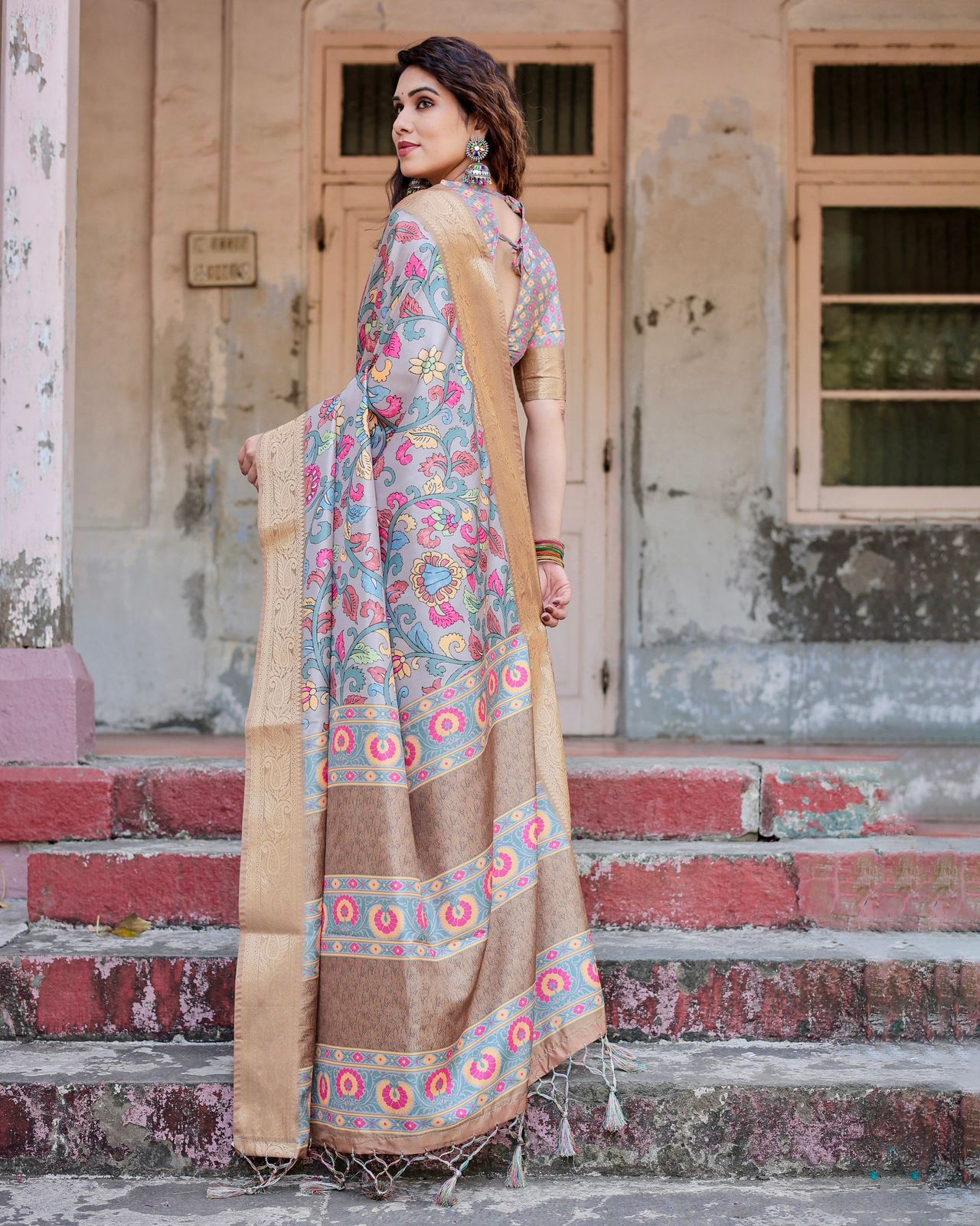 Blissful Grey Color Digital Printed Saree