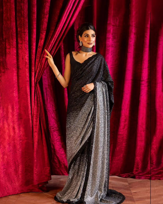 Adorable Black Color Georgette Saree