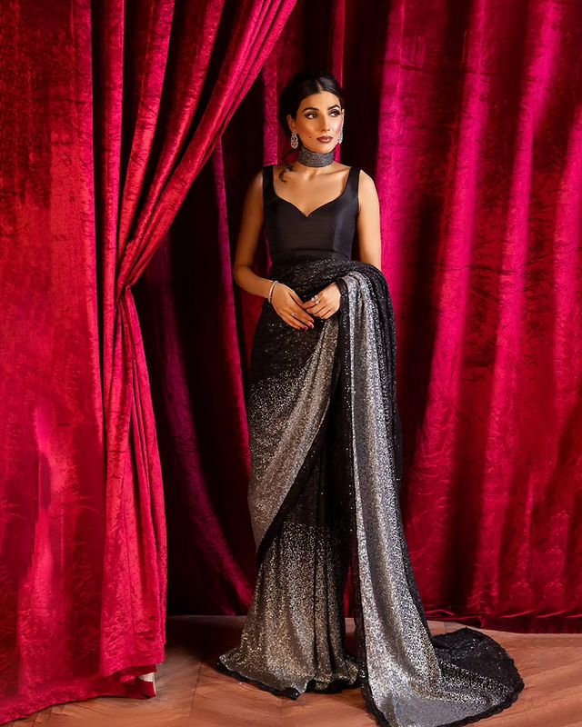 Adorable Black Color Georgette Saree