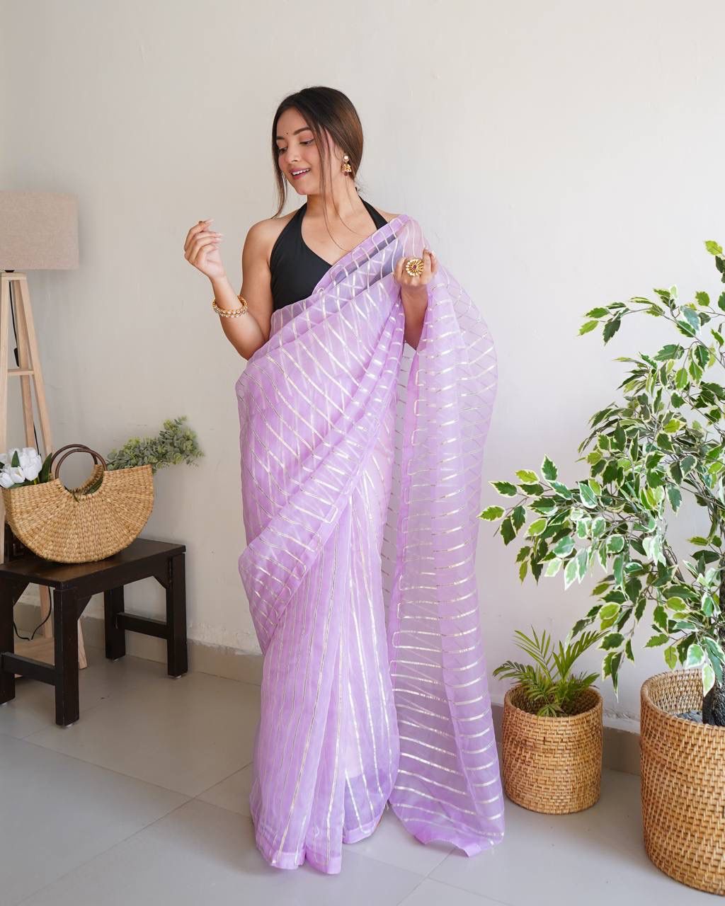 Designer Organza Silk Purple Color Saree