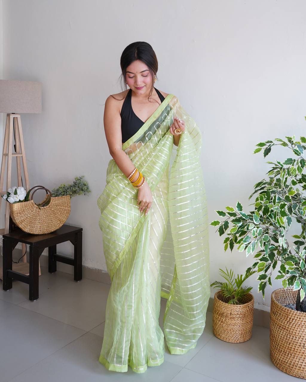 Designer Organza Silk Perrot Color Saree