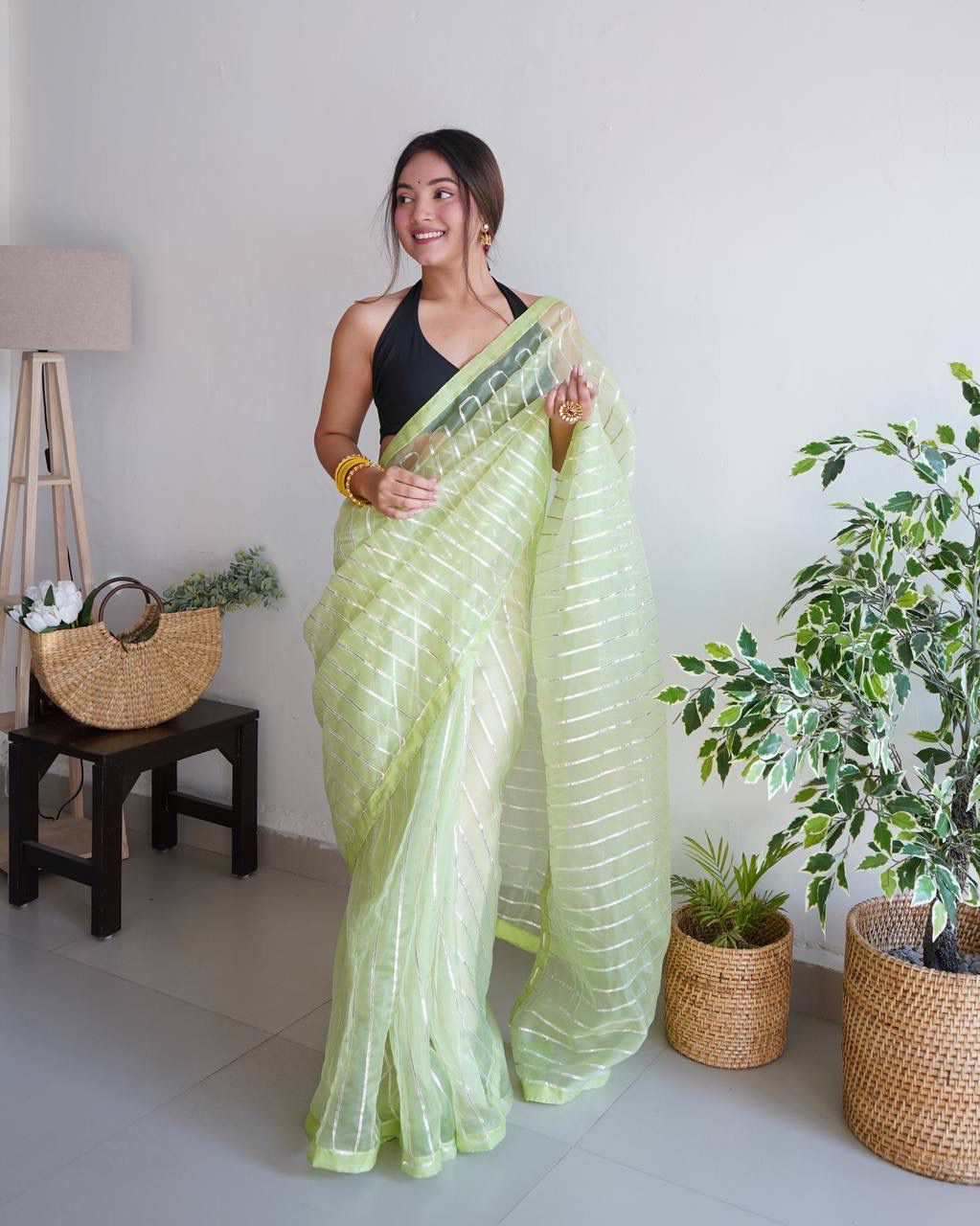 Designer Organza Silk Perrot Color Saree