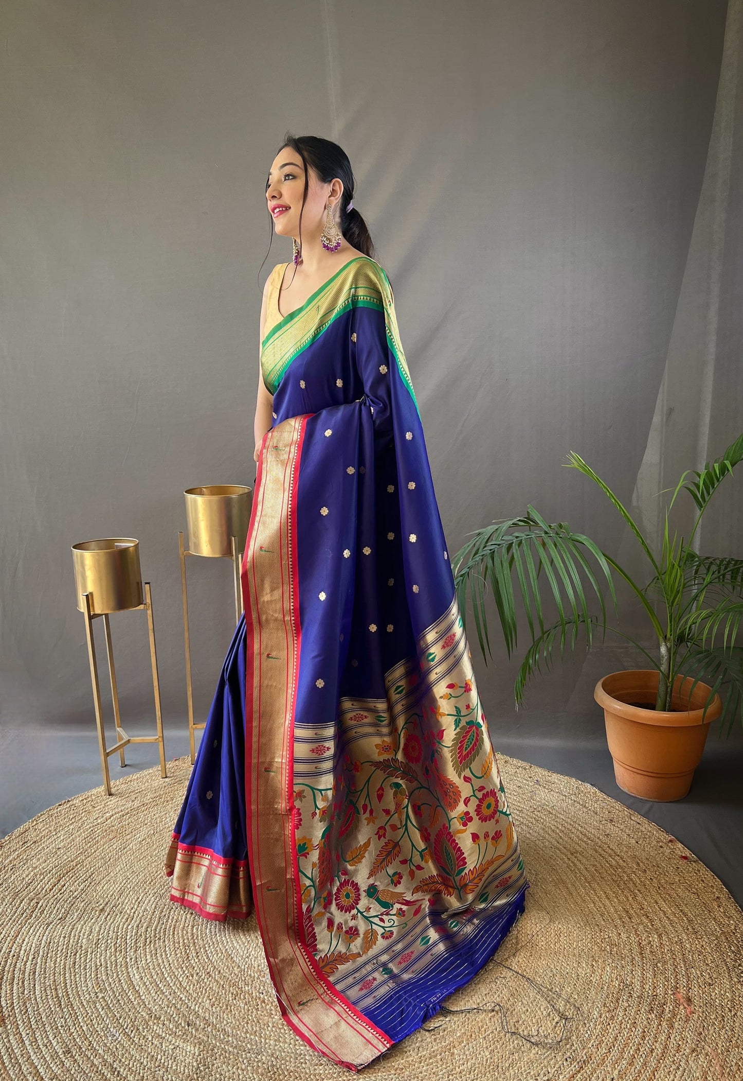 Preferable Navy Blue Color Paithani Saree