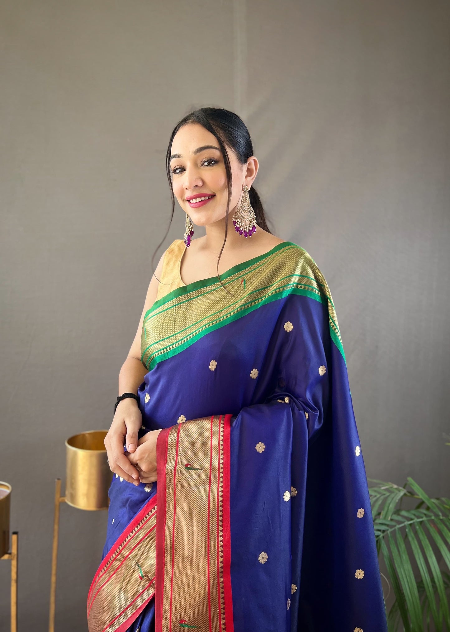 Preferable Navy Blue Color Paithani Saree