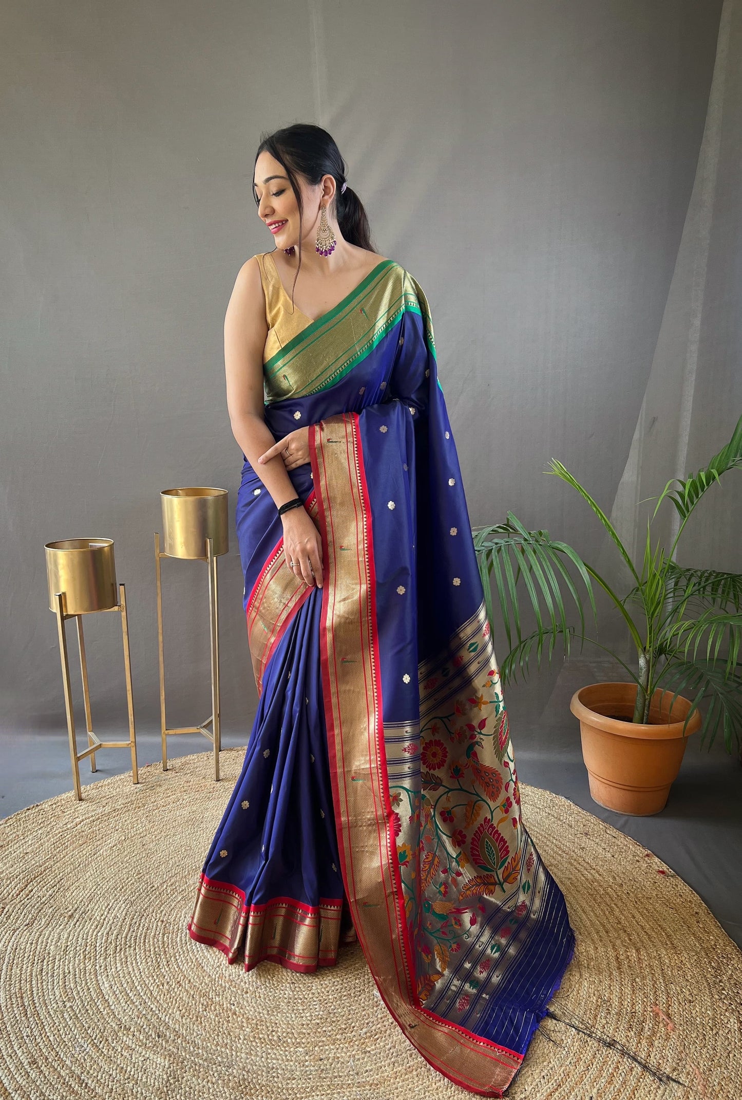 Preferable Navy Blue Color Paithani Saree