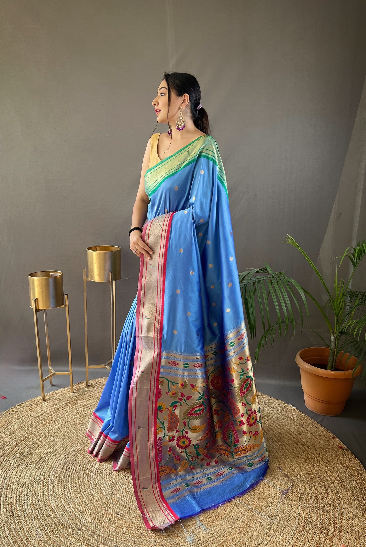 Preferable Sky Blue Color Paithani Saree