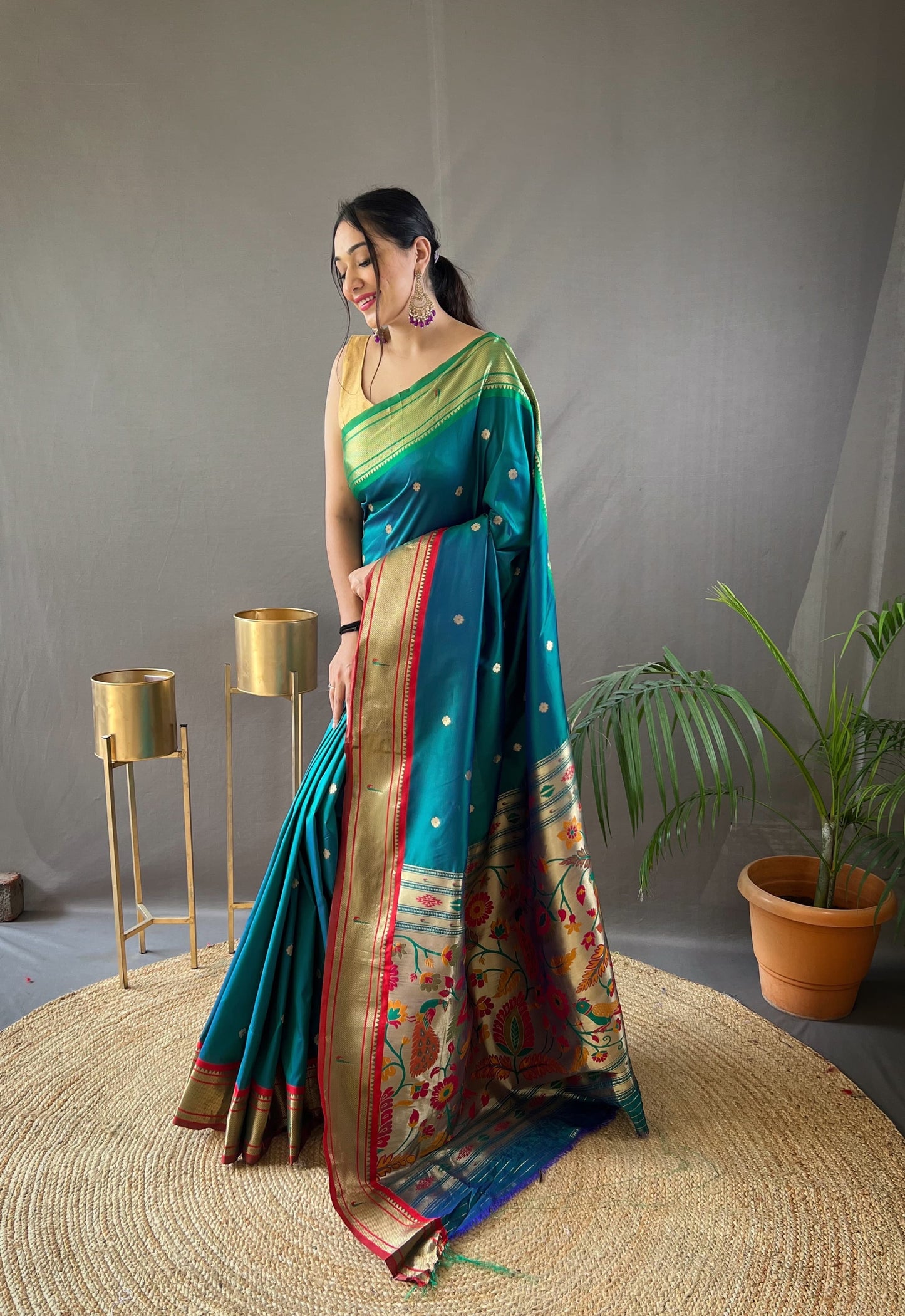 Preferable Rama Color Paithani Saree