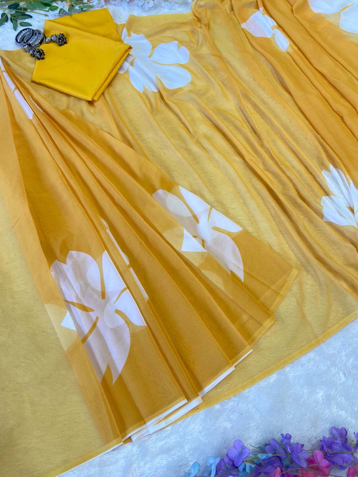 Awesome Yellow Color Ready To Wear Georgette Saree