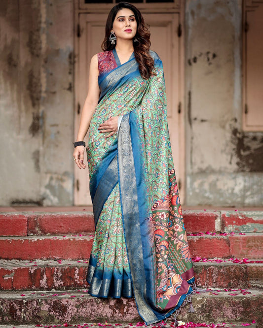 Blissful Pista Color Digital Printed Saree