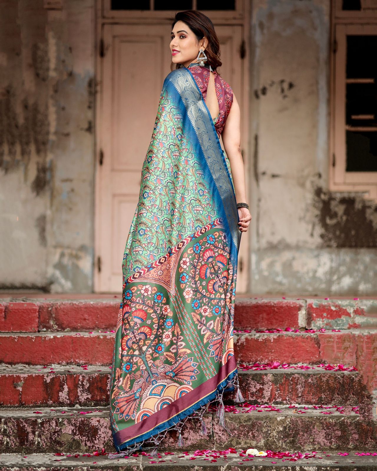 Blissful Pista Color Digital Printed Saree