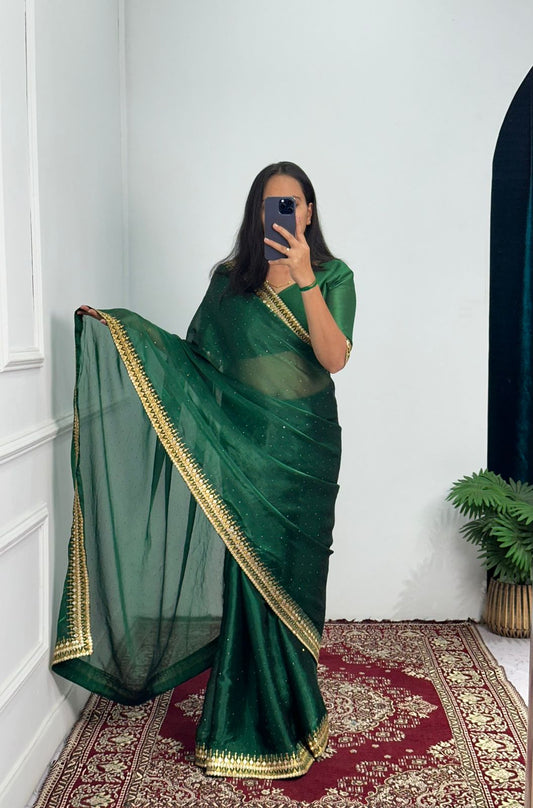 Unique Green Color Burbary Silk Saree