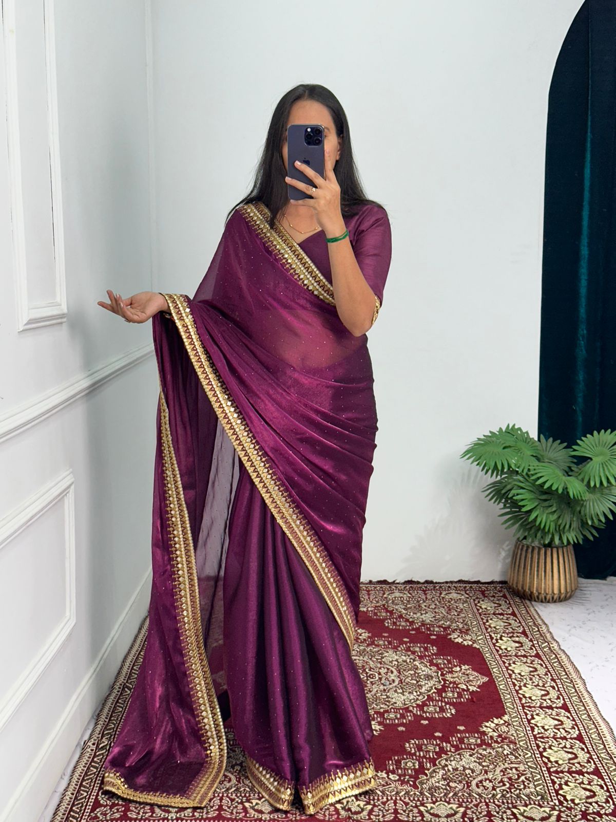 Unique Wine Color Burbary Silk Saree