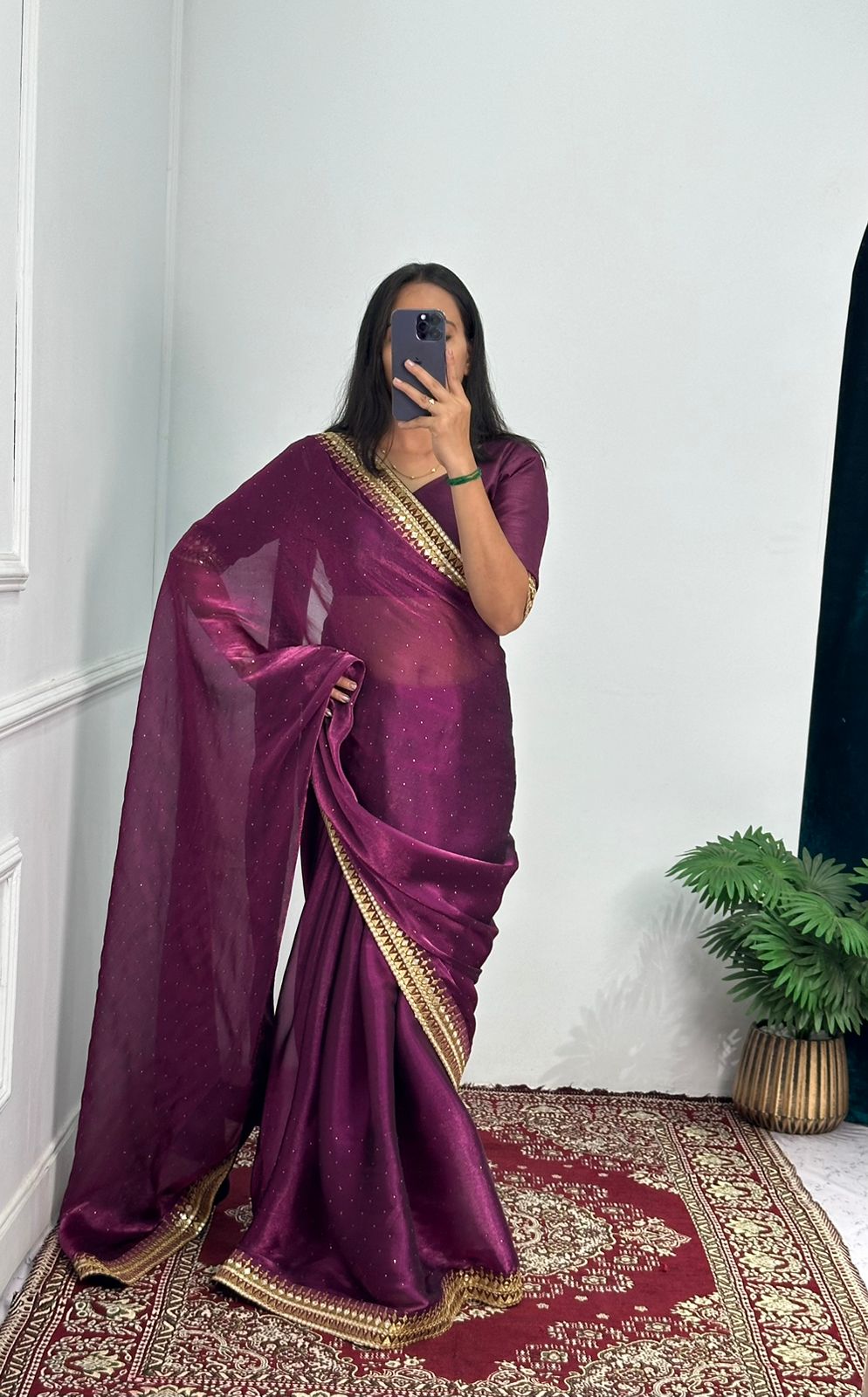 Unique Wine Color Burbary Silk Saree