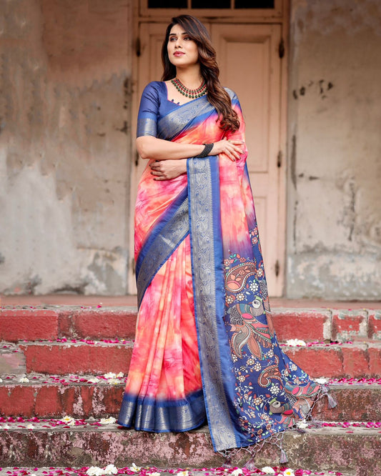 Blissful Off Pink Color Digital Printed Saree