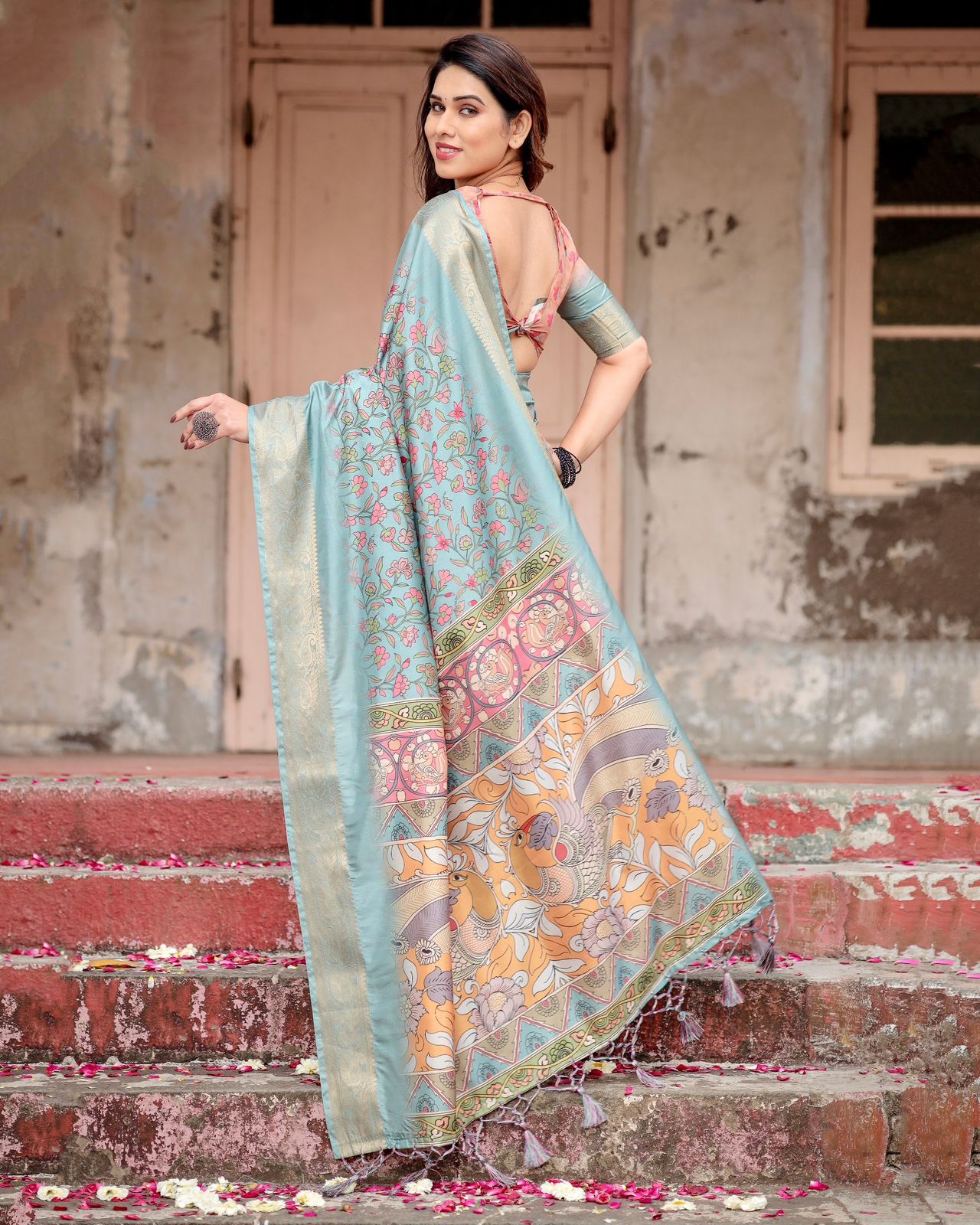 Blissful Sky Blue Color Digital Printed Saree