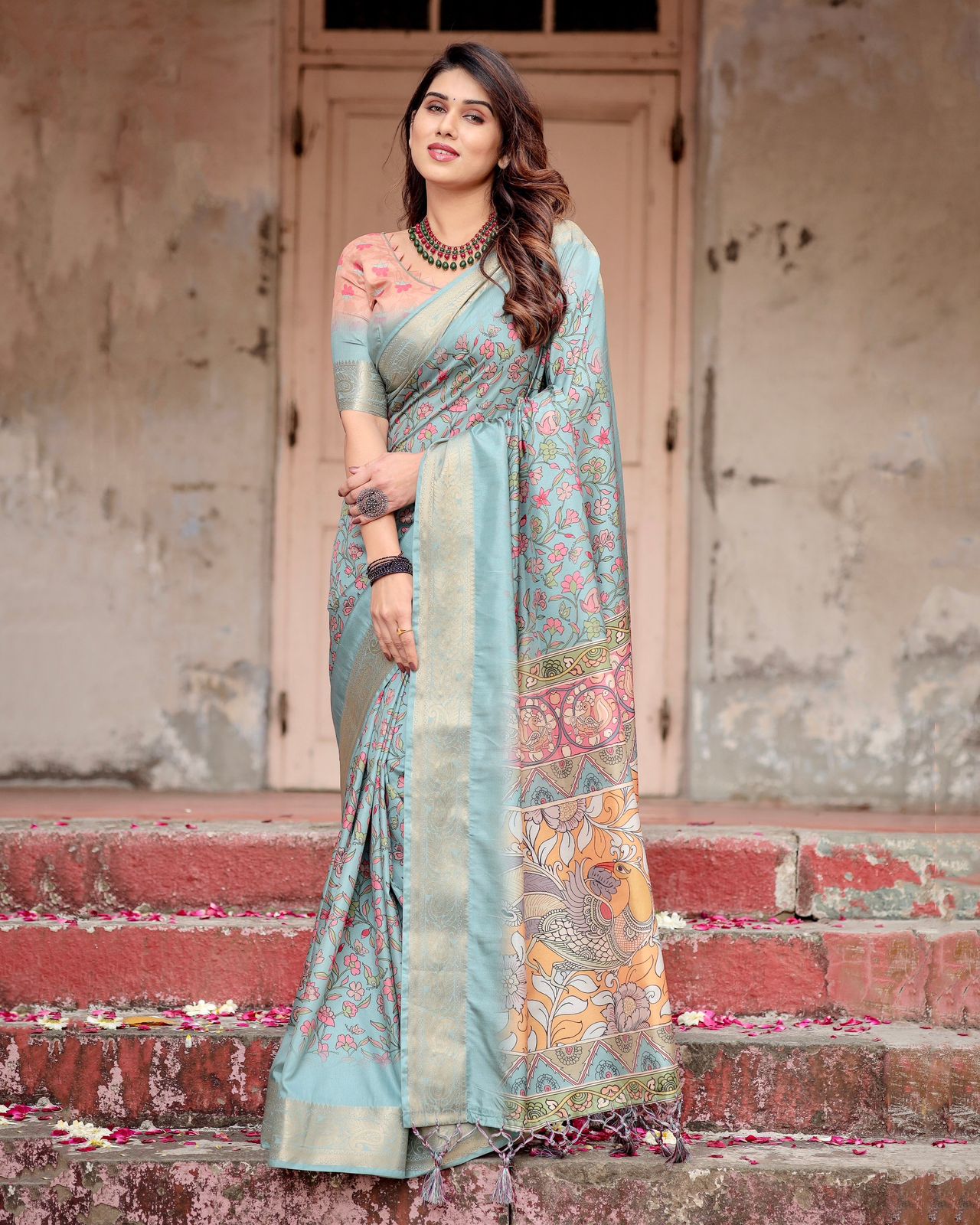 Blissful Sky Blue Color Digital Printed Saree