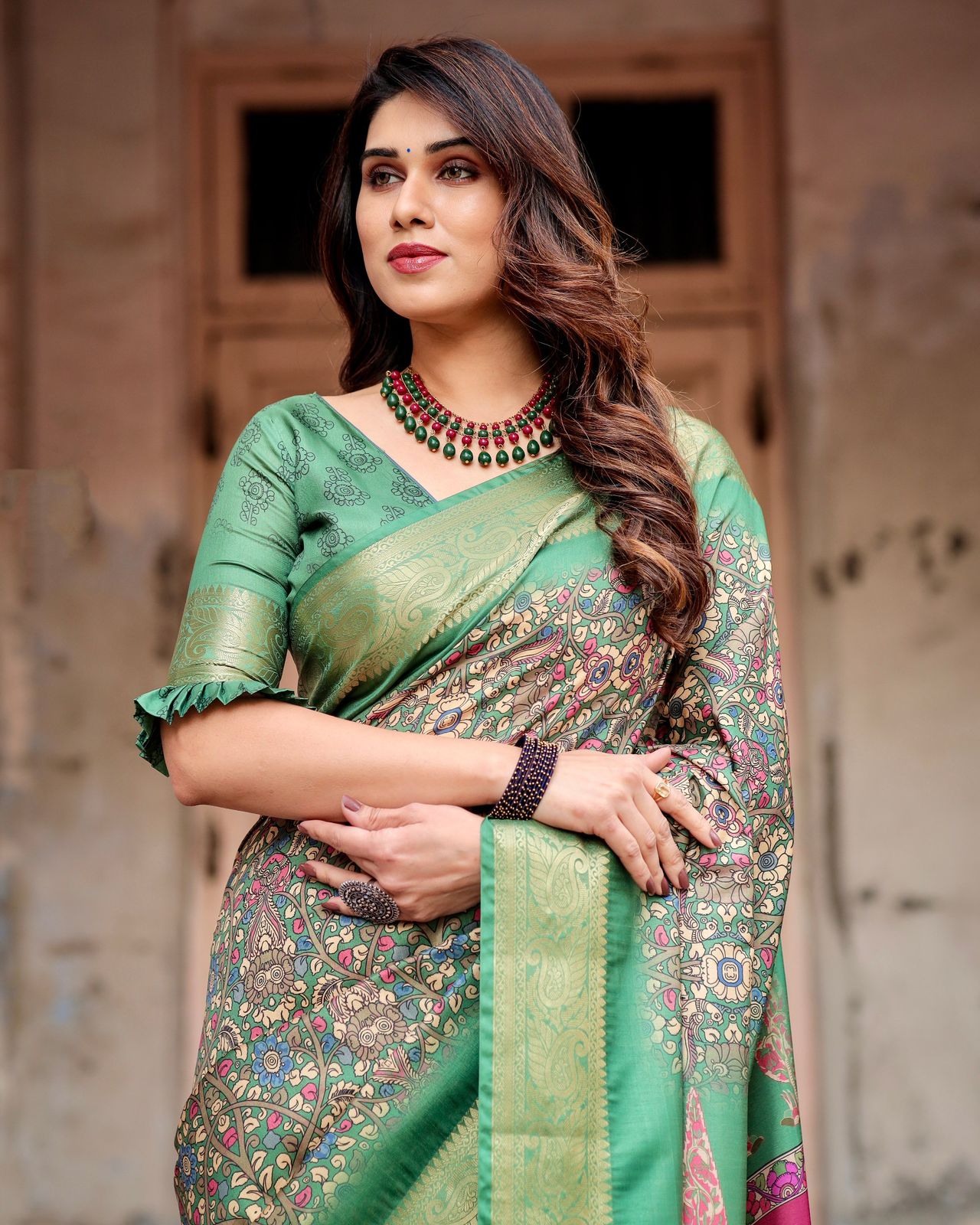 Designer Perrot Color Digital Printed Saree