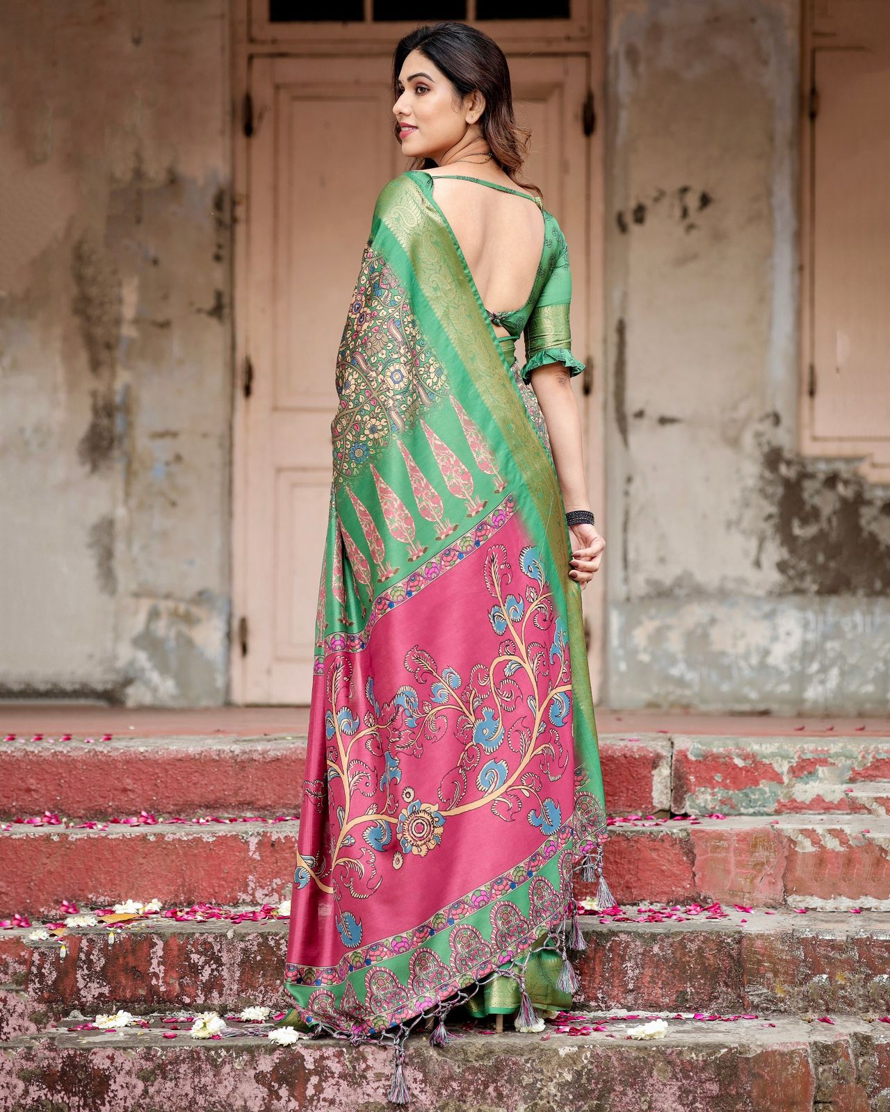 Designer Perrot Color Digital Printed Saree