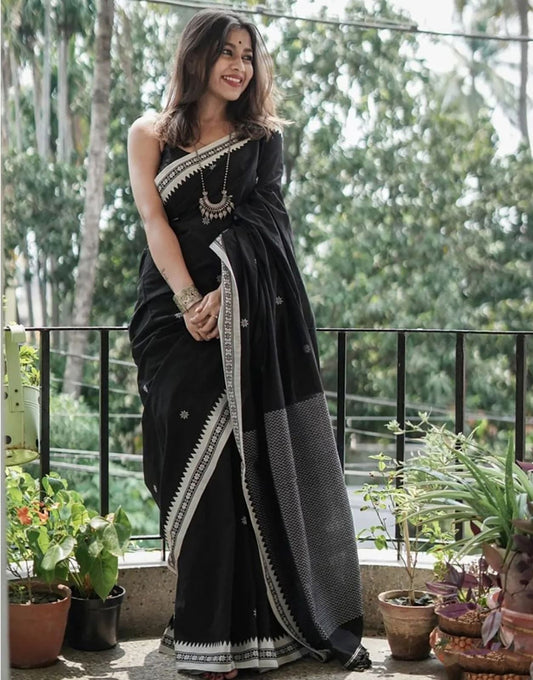 Exotic Soft Cotton Black Color Saree