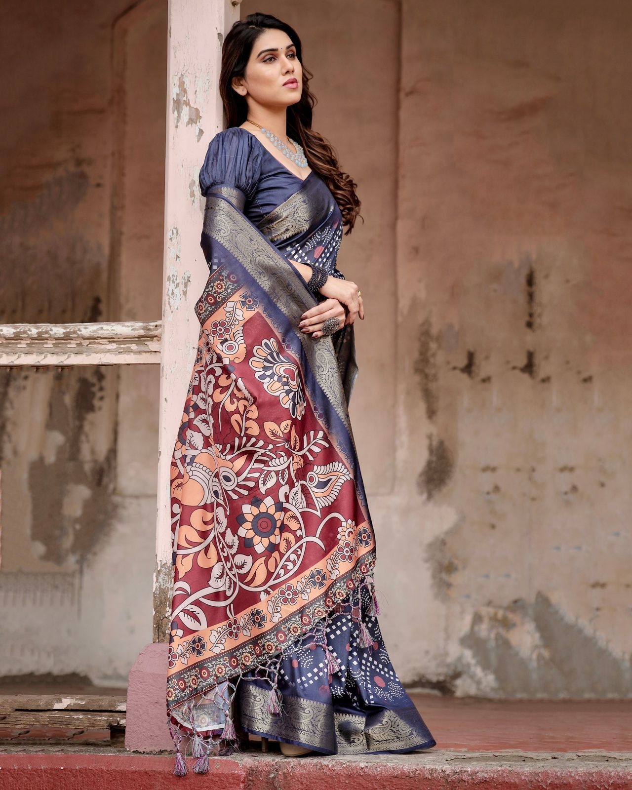 Designer Printed Silk Blue Color Saree