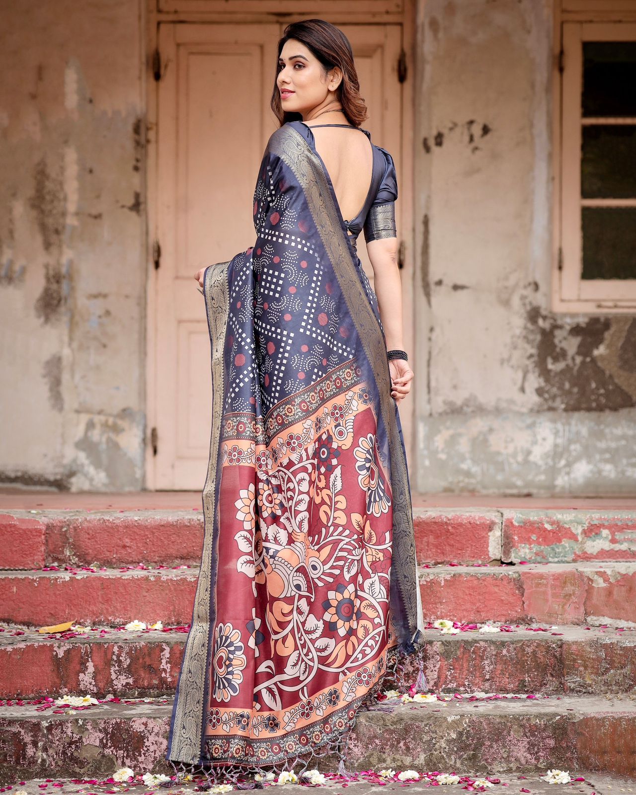 Designer Printed Silk Blue Color Saree