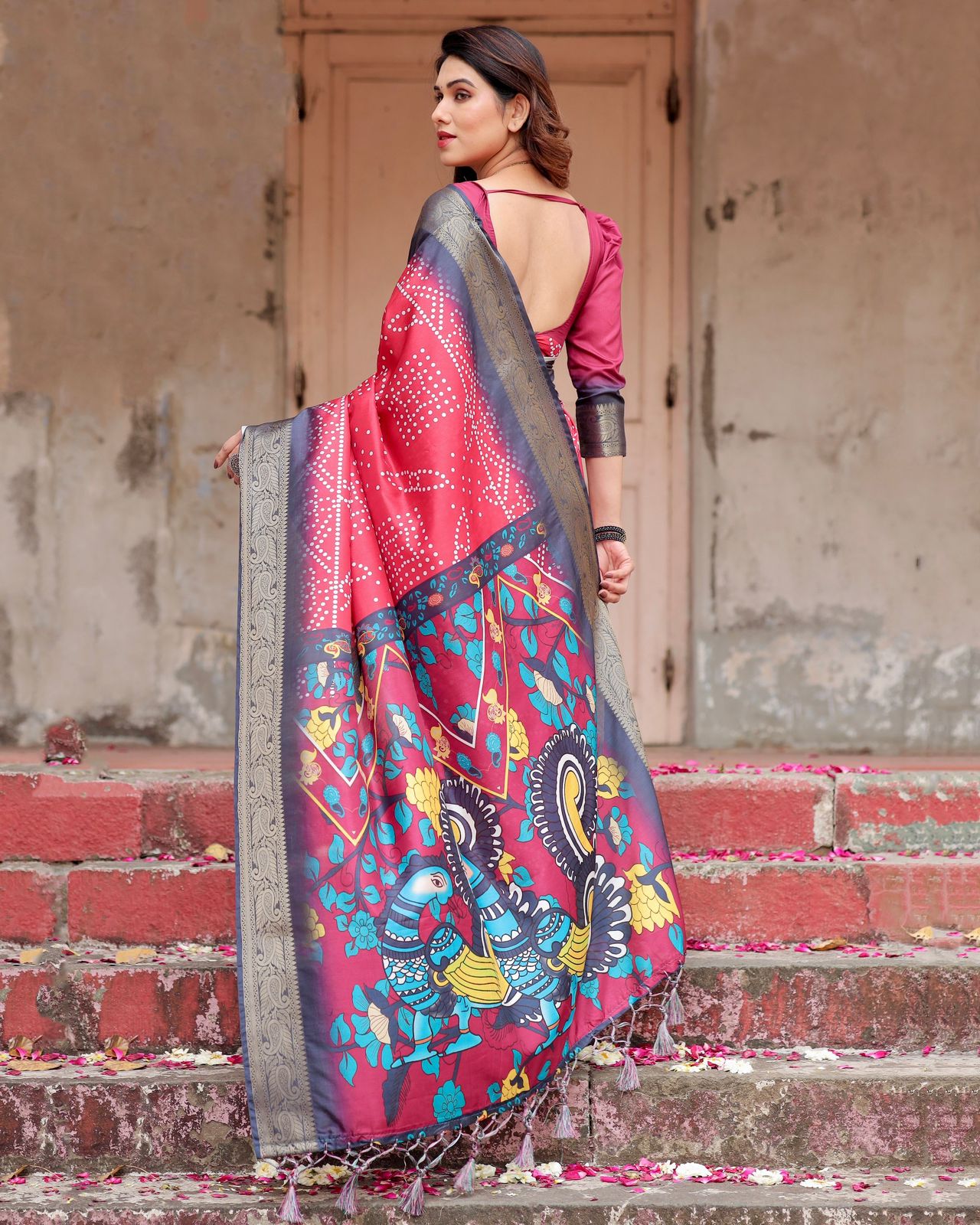 Charming Printed Silk Blue Color Saree