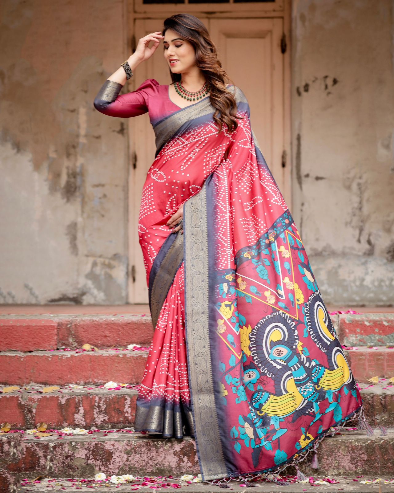 Charming Printed Silk Blue Color Saree