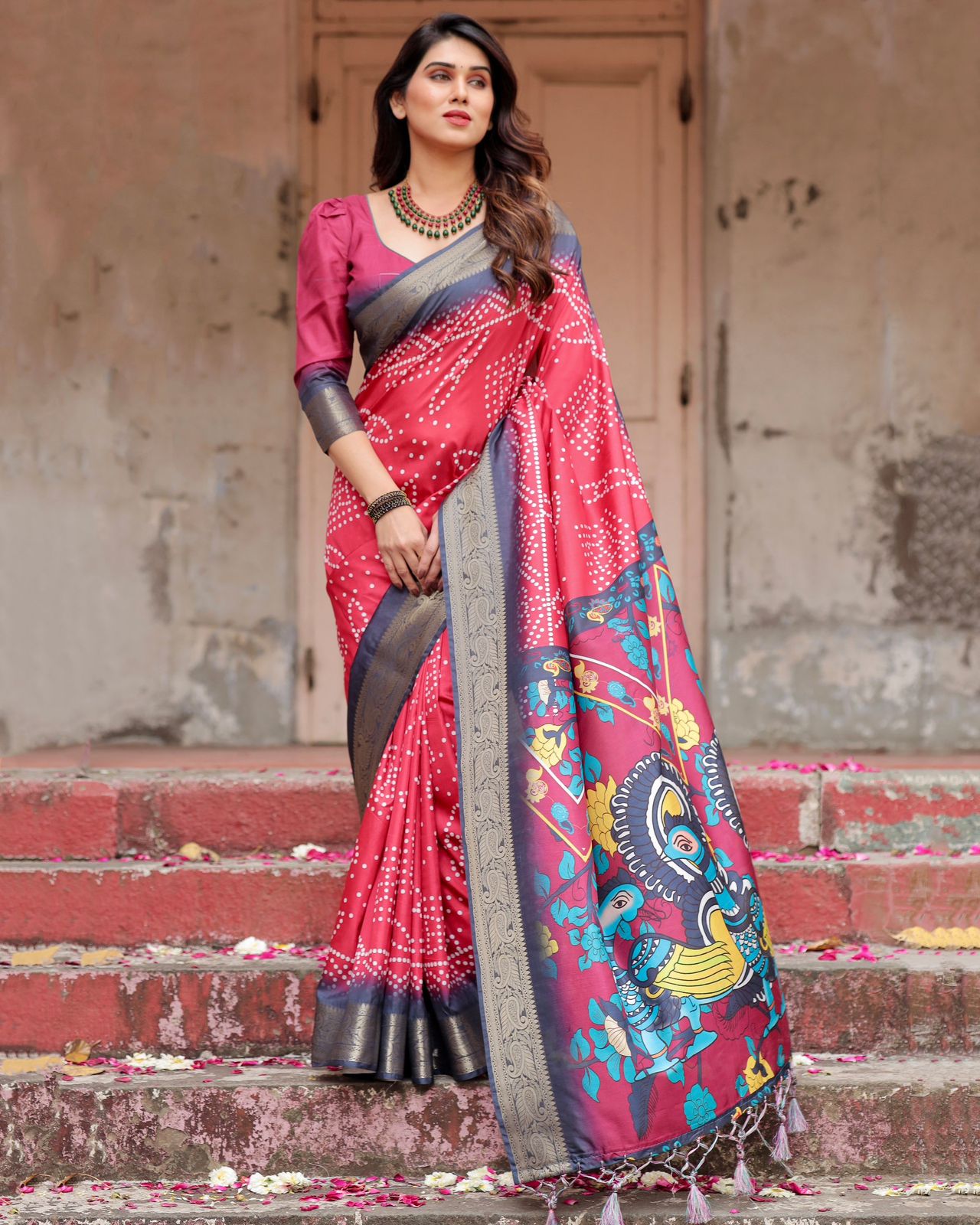 Charming Printed Silk Blue Color Saree