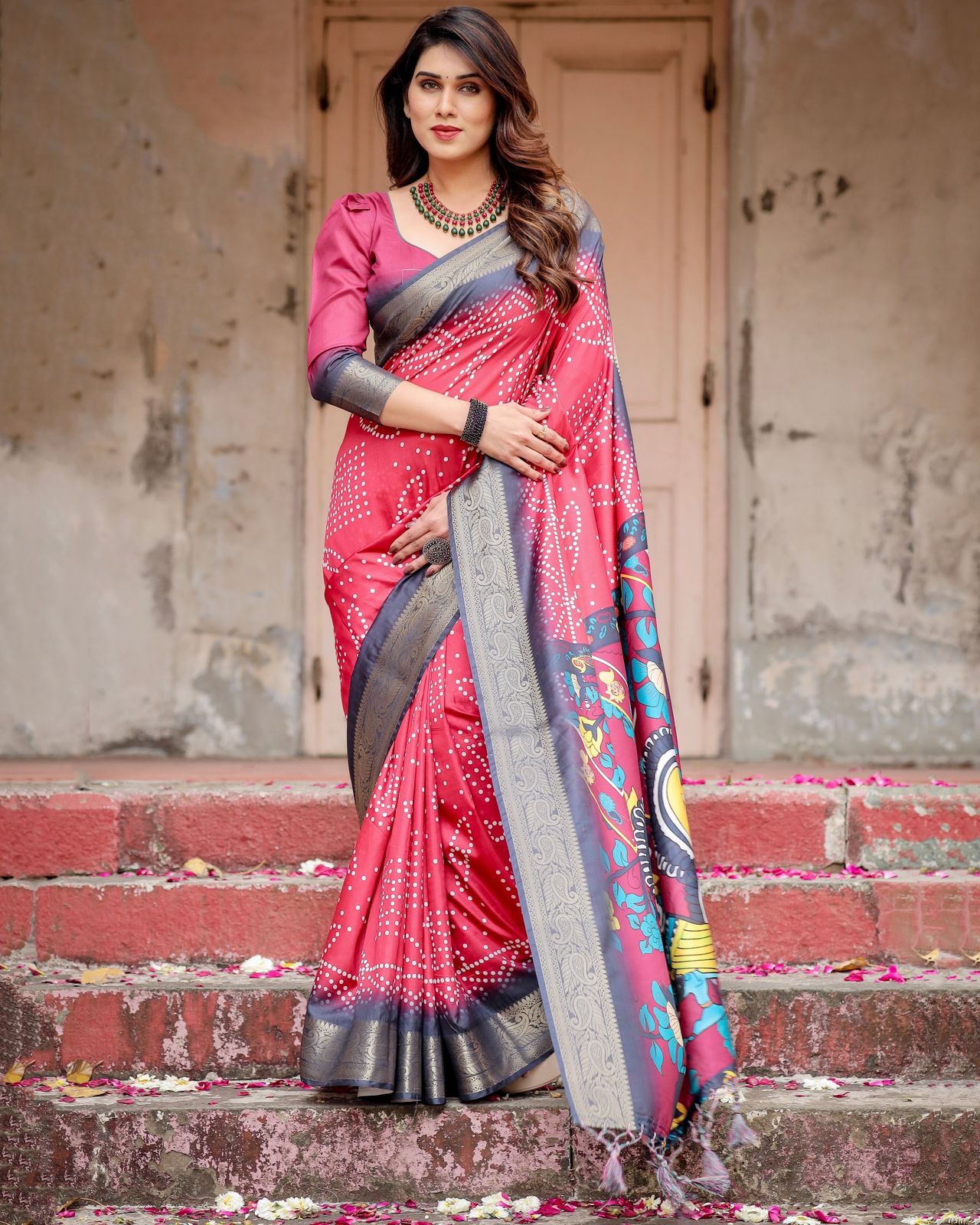 Charming Printed Silk Blue Color Saree