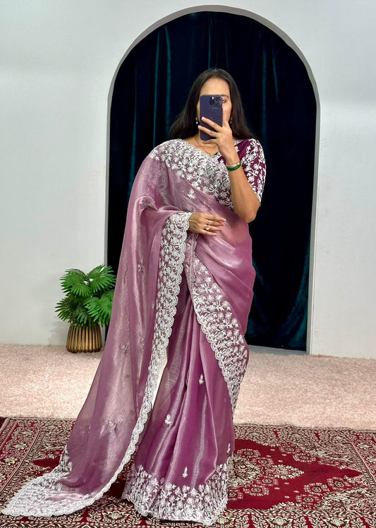 Precious Onion Color Organza Saree