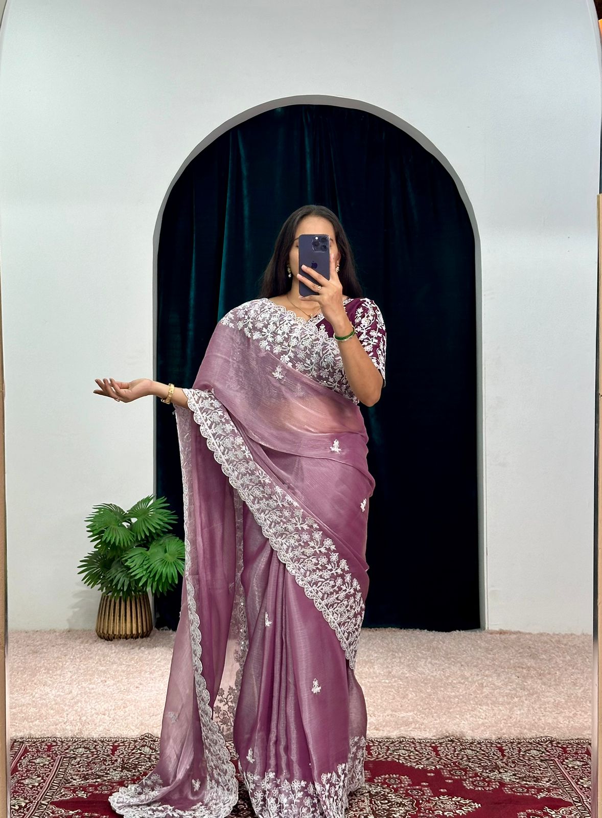 Precious Onion Color Organza Saree