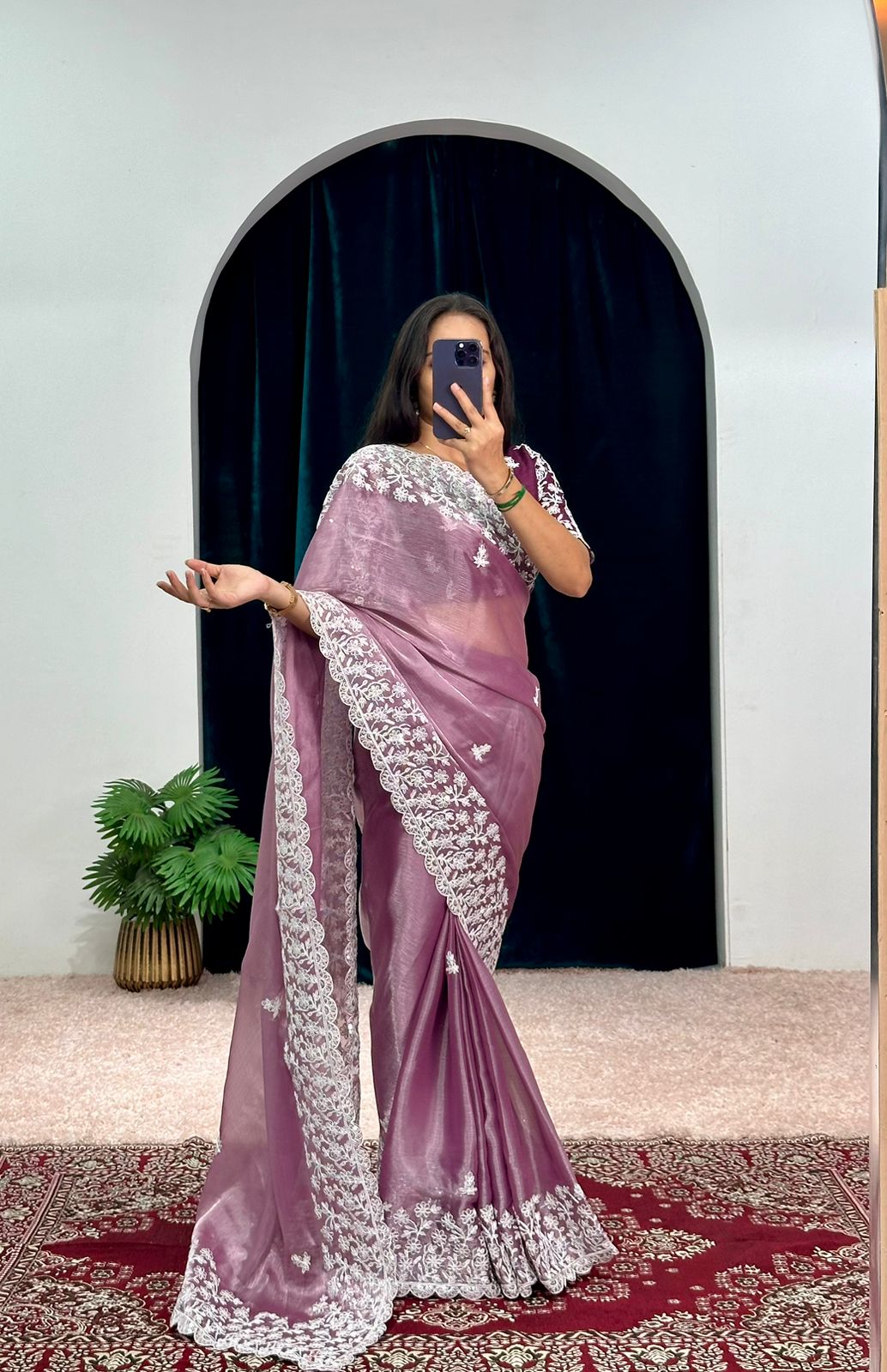 Precious Onion Color Organza Saree