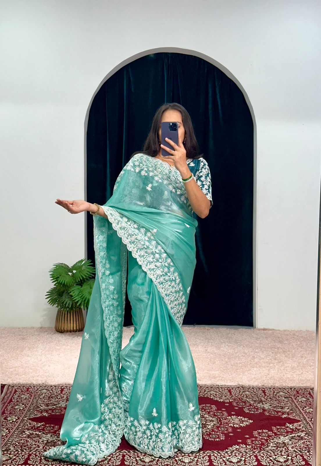 Precious Sky Blue Color Organza Saree