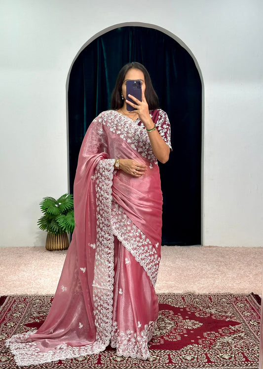 Precious Pink Color Organza Saree