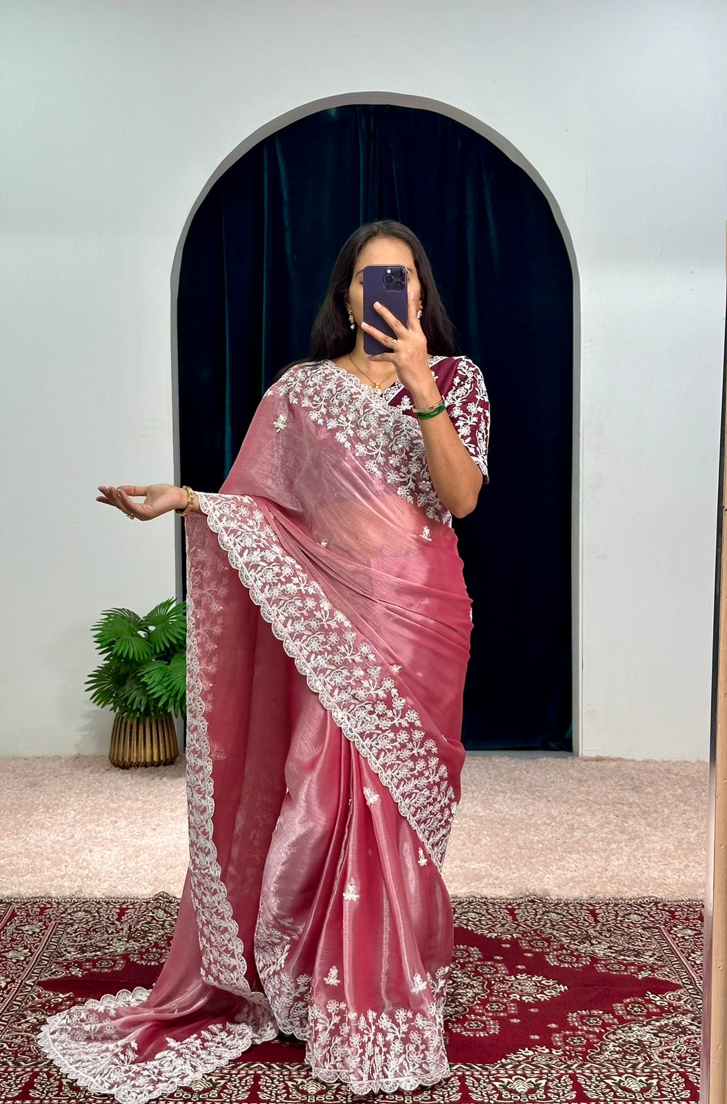 Precious Pink Color Organza Saree