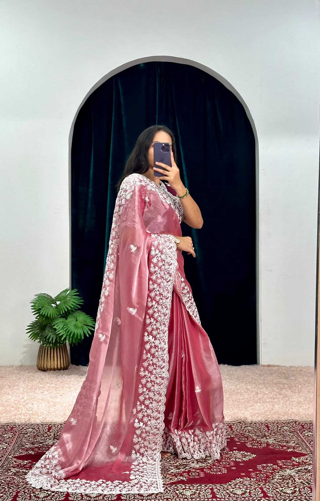 Precious Pink Color Organza Saree