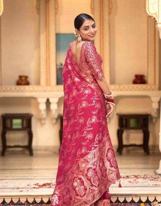 Peaceful Pink Color Lichi Silk Saree