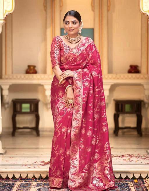 Peaceful Pink Color Lichi Silk Saree