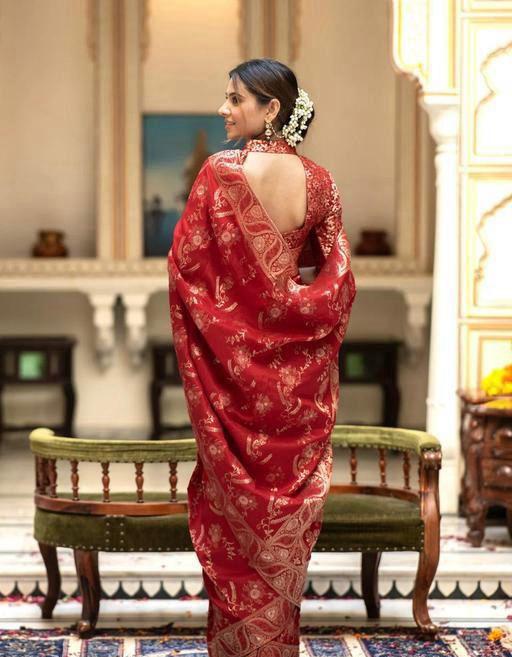 Peaceful Red Color Lichi Silk Saree