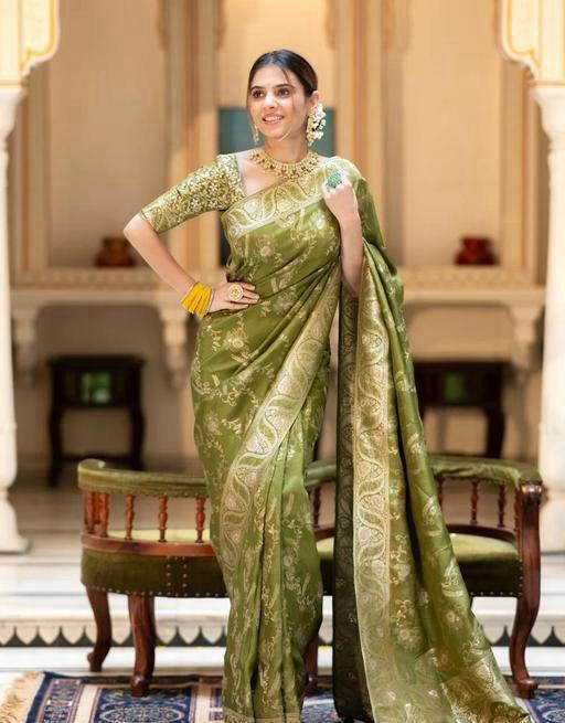 Peaceful Mehndi Wear Green Color Lichi Silk Saree