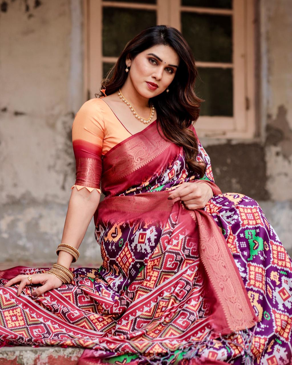 Graceful Pink Color Printed Silk Saree